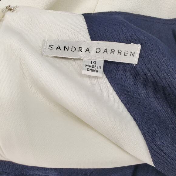 Sandra Darren Navy White Ponte Knit Sheath Dress Pockets Lined Womens 14 New - Picture 5 of 8